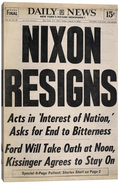 Nixon Resignation, 1974 Canvas Art Print