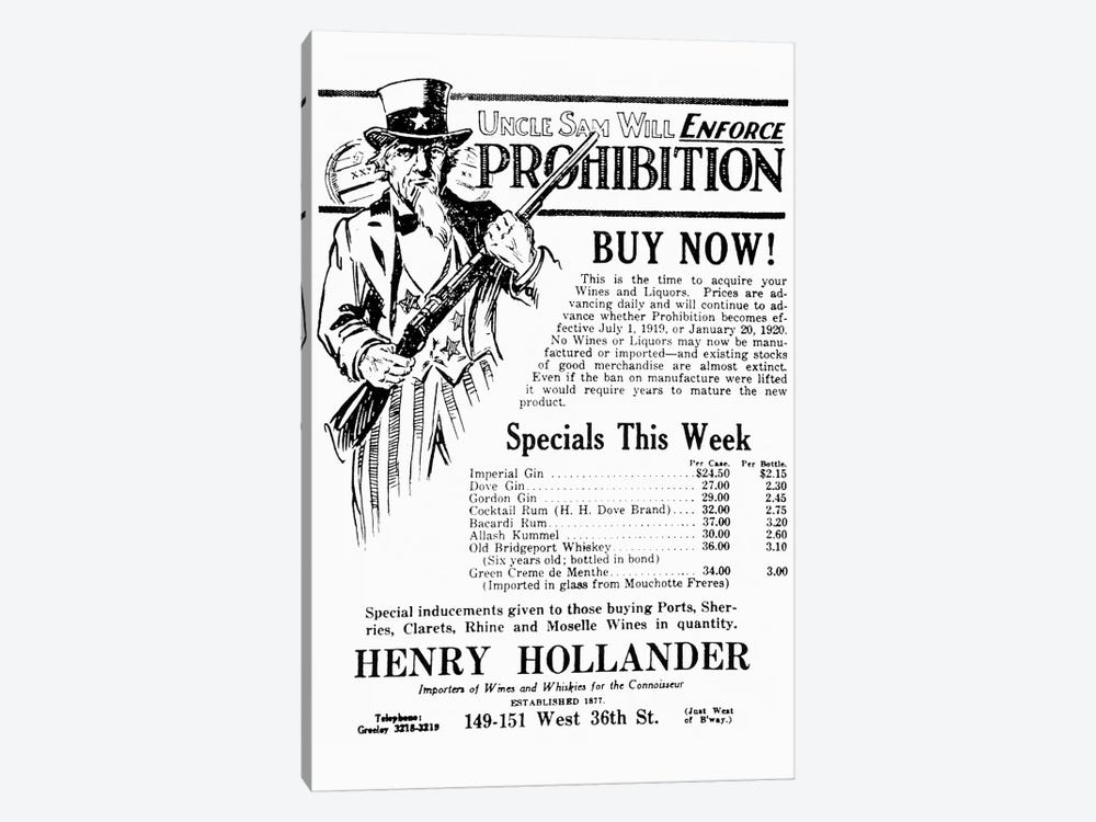 Prohibition, 1919 by Unknown 1-piece Canvas Art
