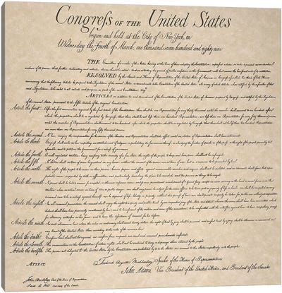 The Bill Of Rights, 1789 Canvas Art Print - Granger