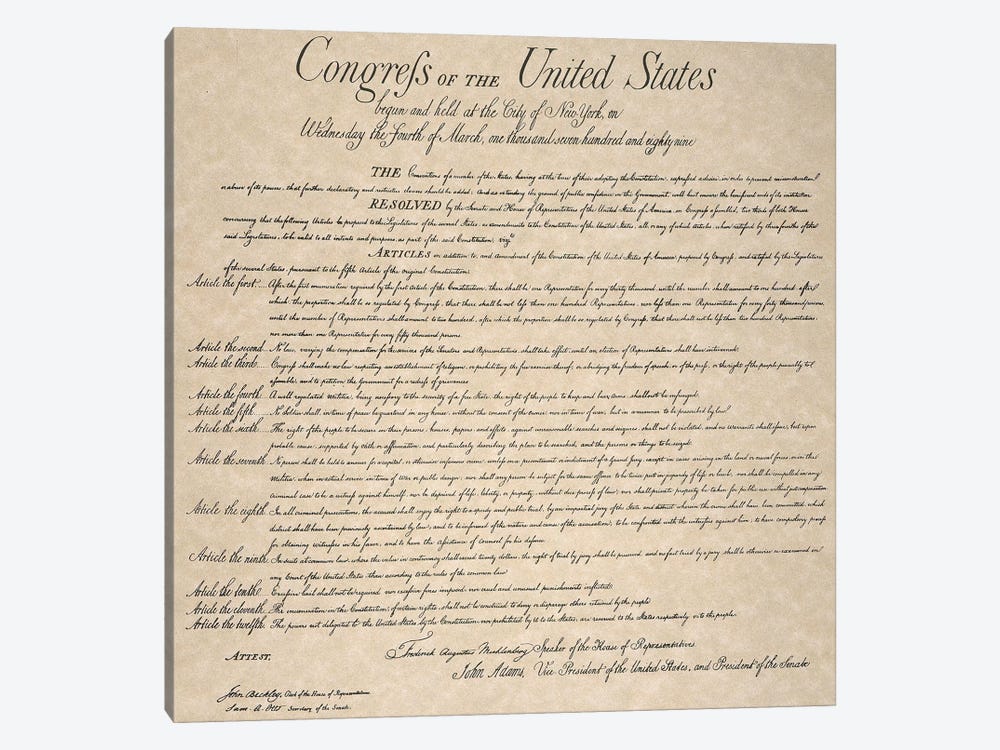 The Bill Of Rights, 1789 by Unknown 1-piece Canvas Print