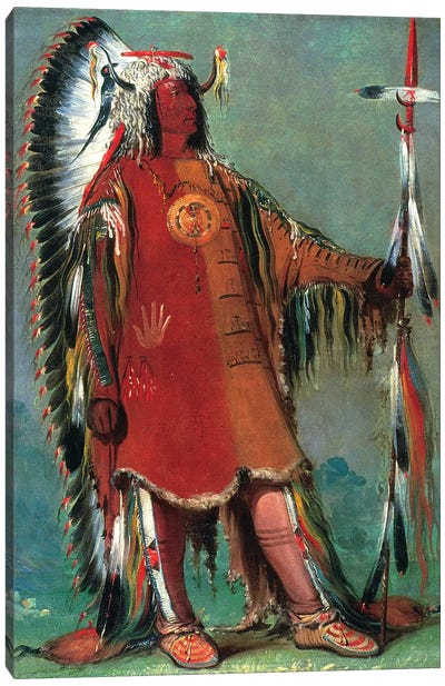 Catlin: Mandan Chief, 1832 Canvas Art Print - Indigenous & Native American Culture