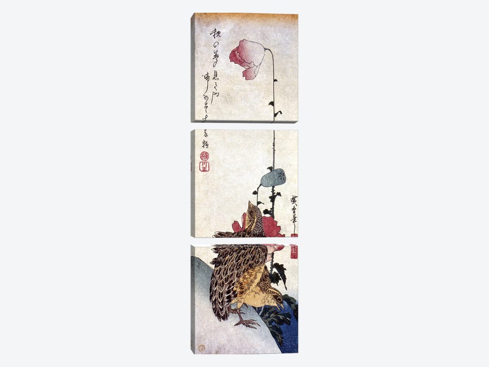 Hiroshige: Poppies by Ando Hiroshige 3-piece Canvas Wall Art