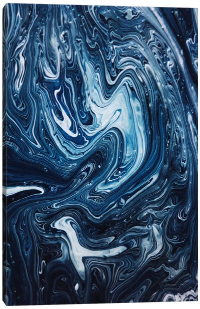Gravity II Canvas Art Print - Black, White & Blue Art