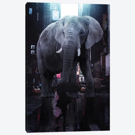 Giant Elephant In Rainy Street Canvas Print #GEZ100} by GEN Z Canvas Art Print
