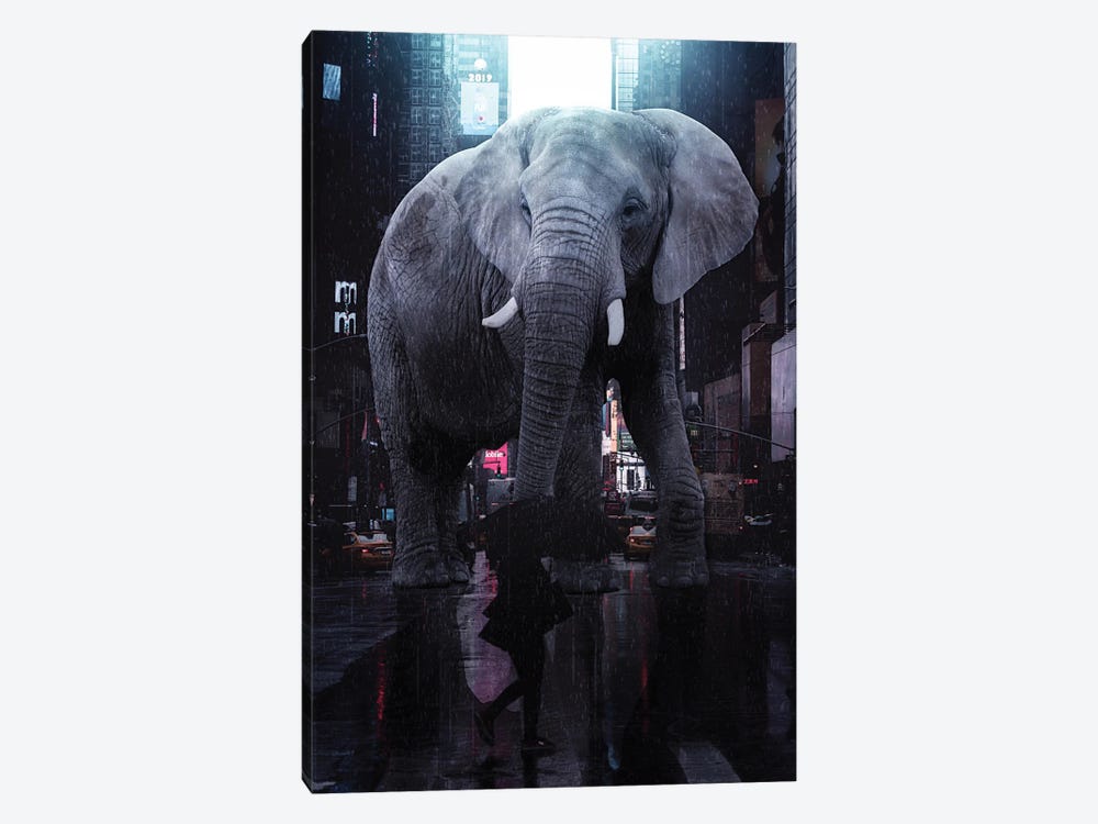Giant Elephant In Rainy Street by GEN Z 1-piece Canvas Wall Art