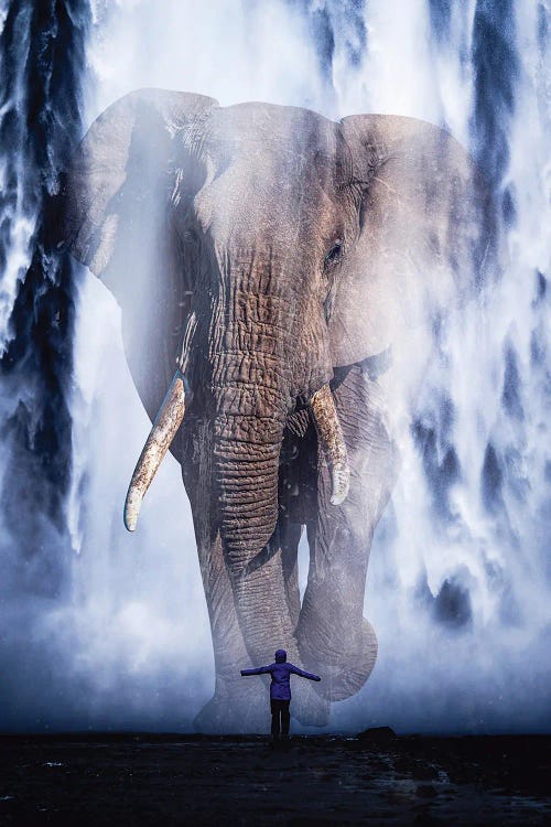 Giant Elephant In Waterfall