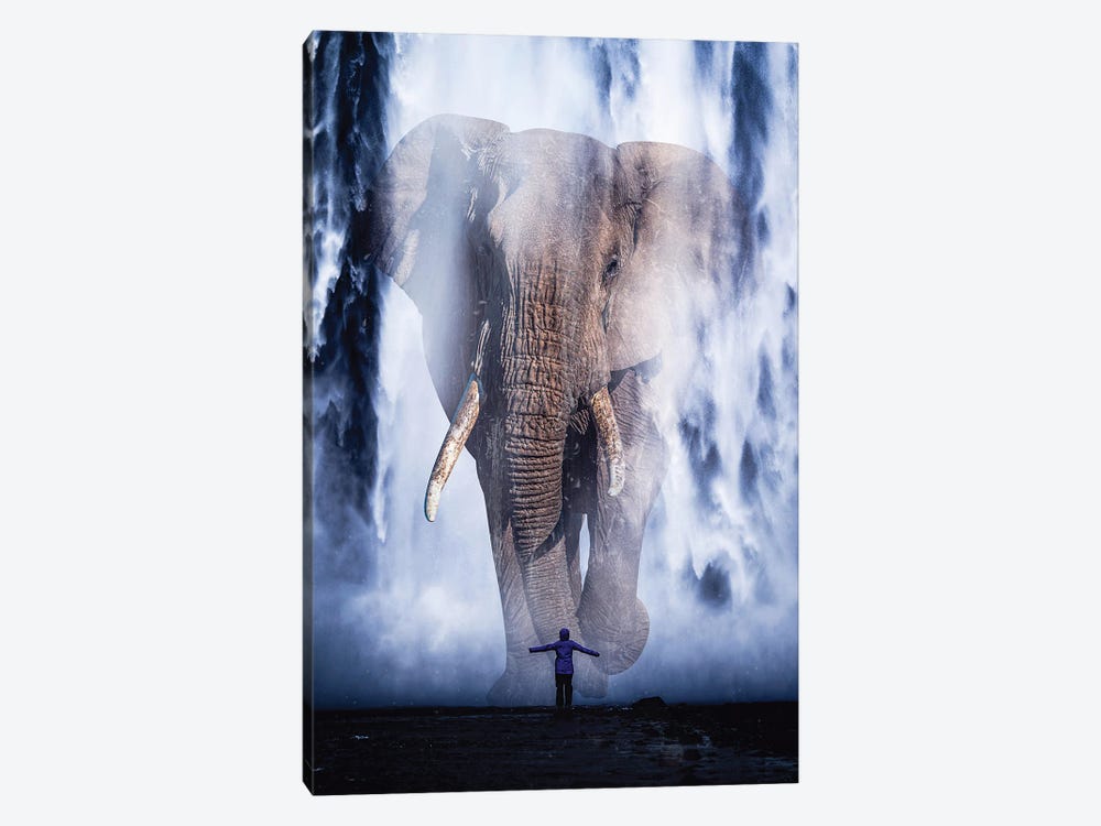 Giant Elephant In Waterfall by GEN Z 1-piece Canvas Art Print