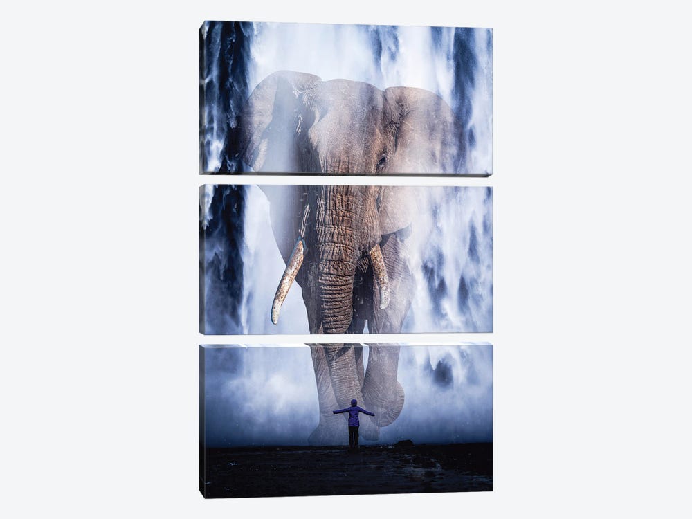 Giant Elephant In Waterfall by GEN Z 3-piece Art Print