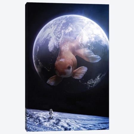 Giant Goldfish In Space With Bubble Earth Canvas Print #GEZ102} by GEN Z Canvas Print