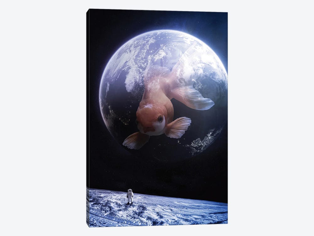 Giant Goldfish In Space With Bubble Earth by GEN Z 1-piece Canvas Artwork