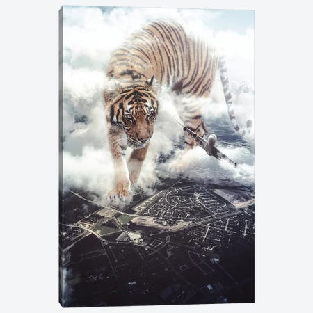 Giant Tiger Want To Play With Plane Canvas Print #GEZ104} by GEN Z Canvas Wall Art