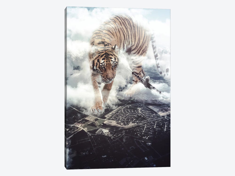 Giant Tiger Want To Play With Plane by GEN Z 1-piece Canvas Art