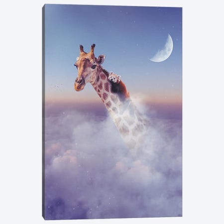 Giraffe And Red Panda In Clouds Canvas Print #GEZ106} by GEN Z Canvas Art