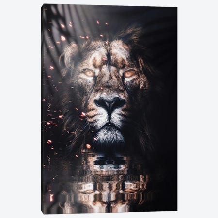 Golden King Lion Reflection In Water Canvas Print #GEZ107} by GEN Z Canvas Art