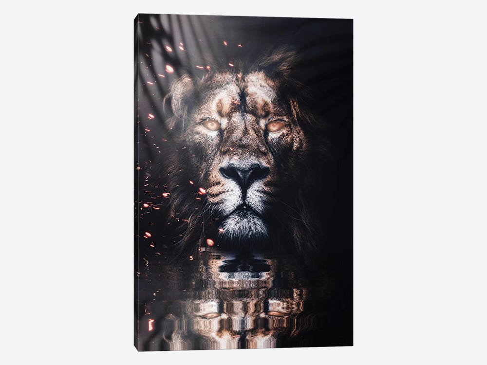 Golden King Lion Reflection In Water by GEN Z 1-piece Canvas Print