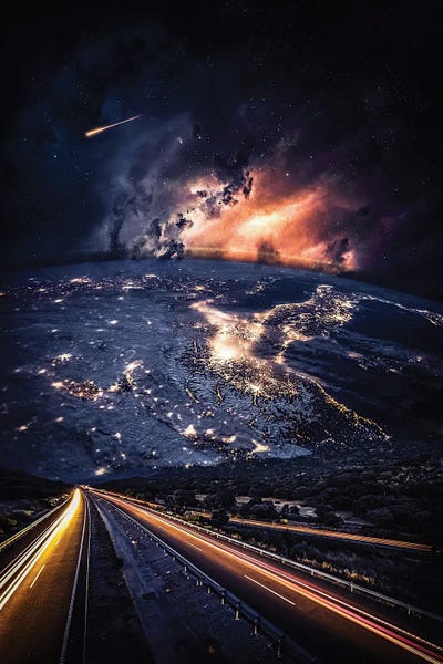 Golden Space Trails To Planet Earth by GEN Z framed wall art