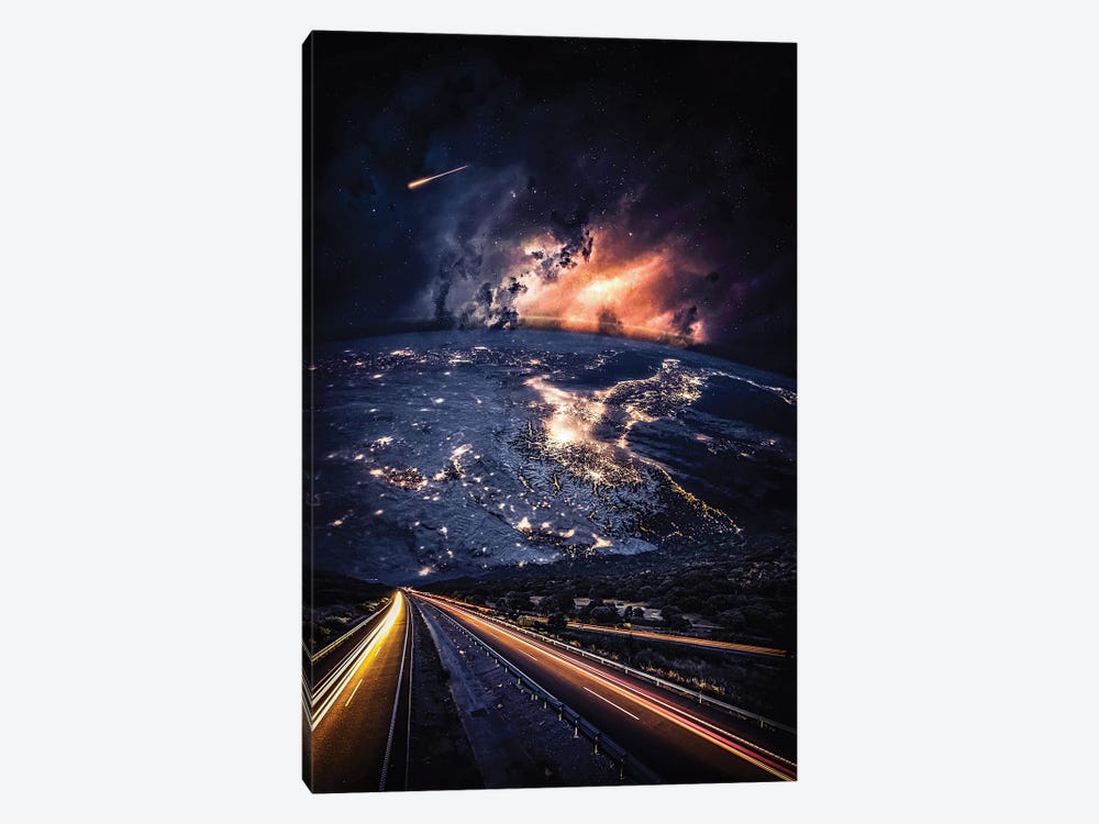 Golden Space Trails To Planet Earth by GEN Z 1-piece Canvas Artwork