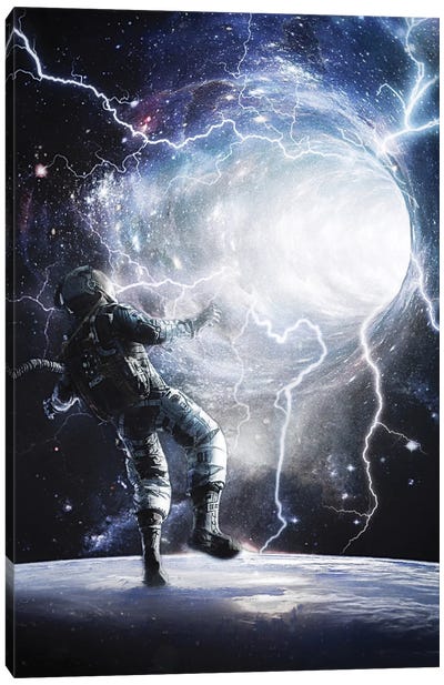 Hole Of Lightning And Astronaut Canvas Art Print - Lightning