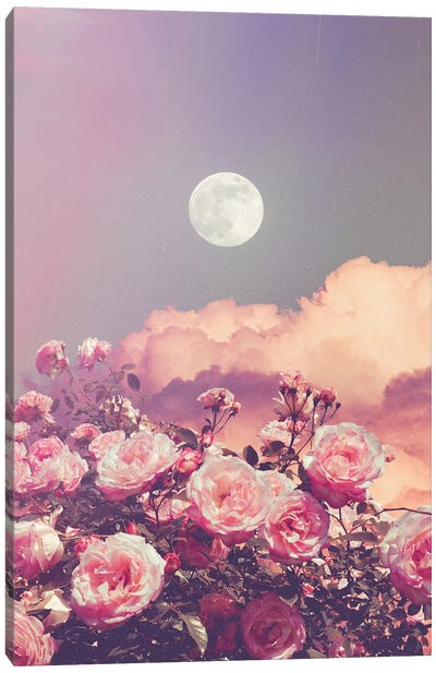 Aesthetic Rose Clouds And Full Moon Canvas Art Print - GEN Z