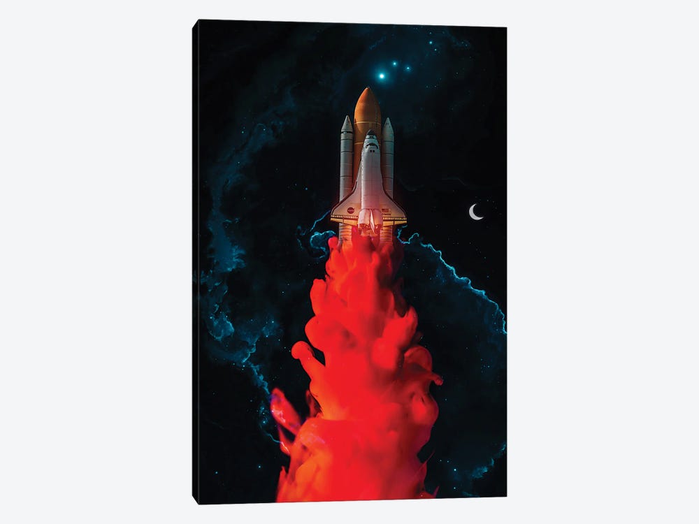 Red Ink Rocket Takeoff In The Blue Night by GEN Z 1-piece Art Print
