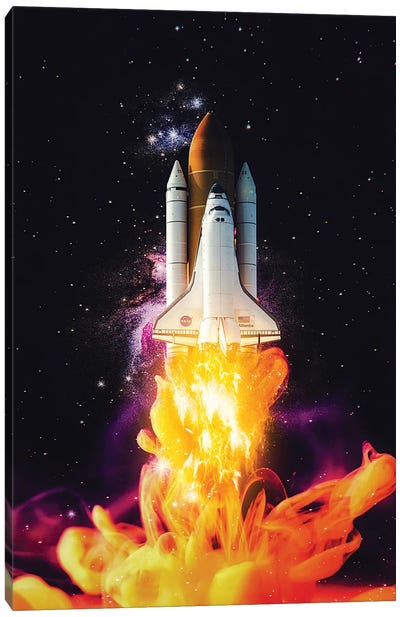 Yellow Ink Shuttle Launch Space Direction Canvas Art Print - Space Shuttle Art