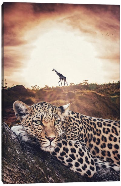 Jaguar And Giraffe Wildlife Safari Canvas Art Print - Gentle Giants