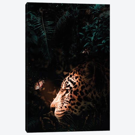 Jaguar And Luminous Butterfly Canvas Print #GEZ113} by GEN Z Canvas Art