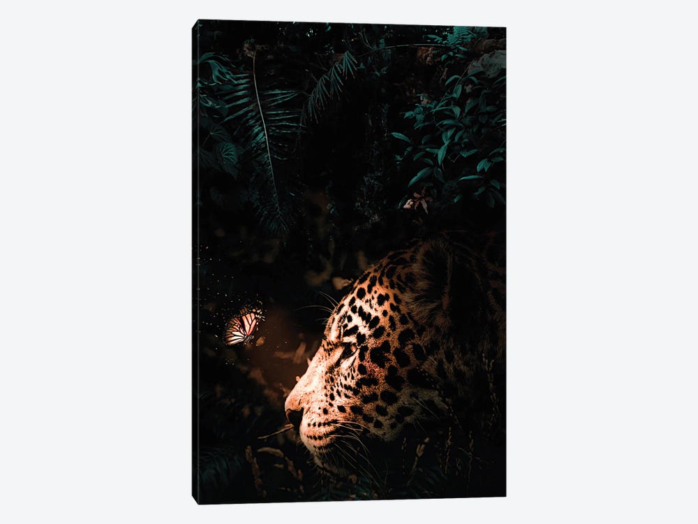 Jaguar And Luminous Butterfly by GEN Z 1-piece Canvas Art
