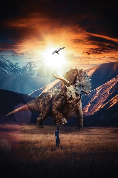 Jurassic Triceratops Encounter by GEN Z framed canvas print