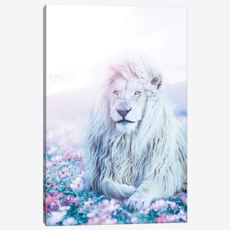 Kimba The White Lion In Meadow Flowers Canvas Print #GEZ117} by GEN Z Canvas Print