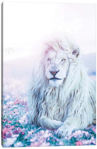 Kimba The White Lion In Meadow Flowers Canvas Art Print - Gentle Giants
