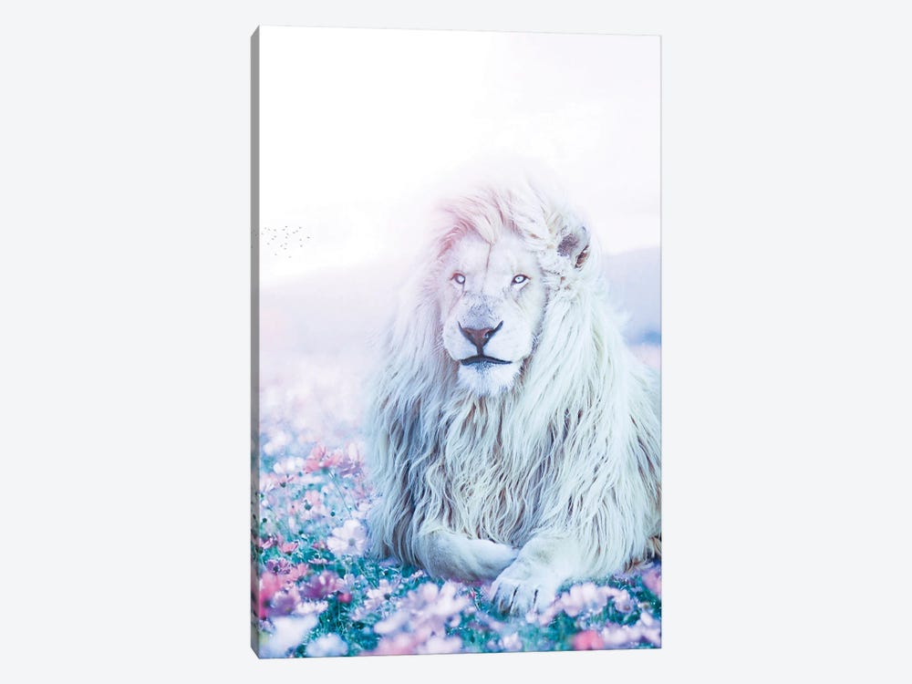 Kimba The White Lion In Meadow Flowers by GEN Z 1-piece Canvas Art