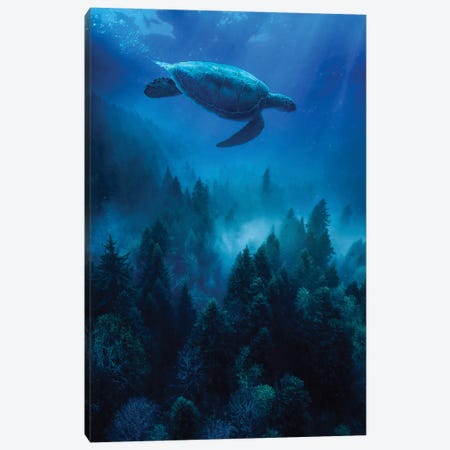 A Sea Turtle Swims Over The Forest Trees Canvas Print #GEZ11} by GEN Z Canvas Wall Art