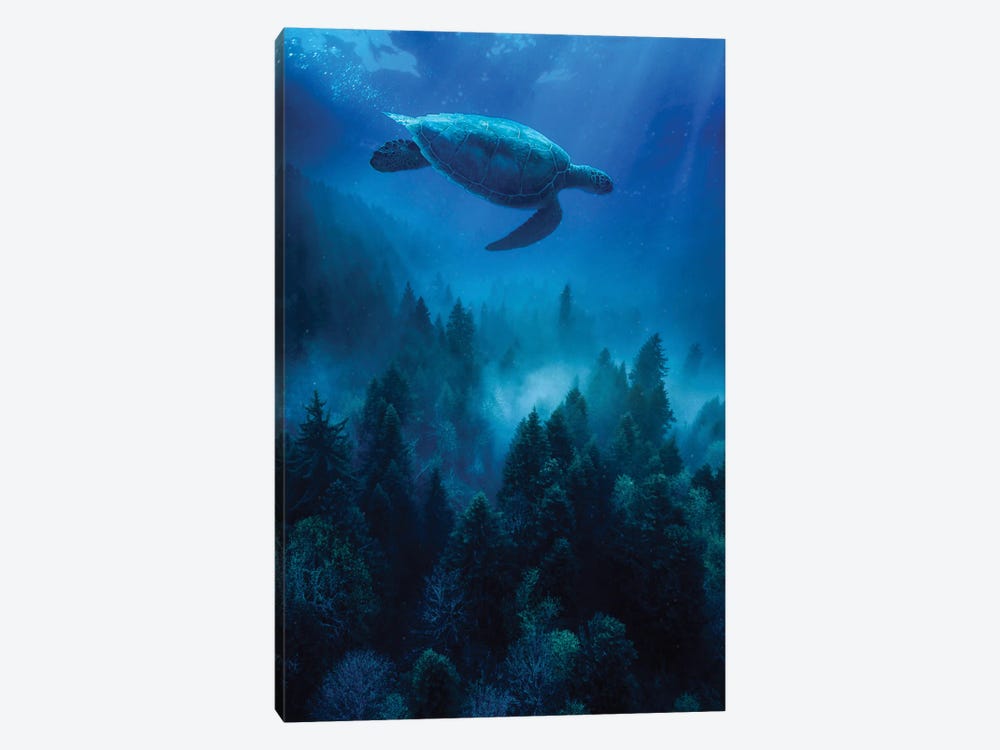 A Sea Turtle Swims Over The Forest Trees by GEN Z 1-piece Canvas Art