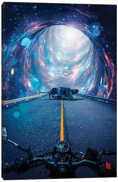Meet Aliens On A Motorcycle Canvas Art Print - Alternate Realities