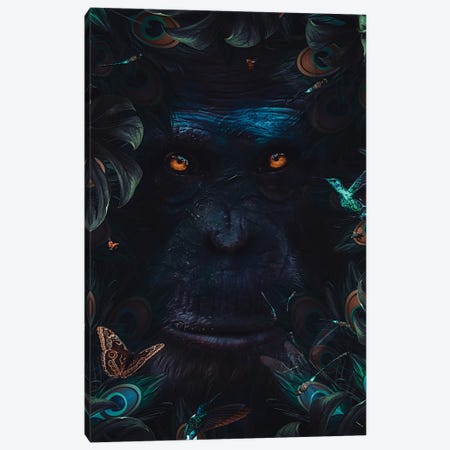 Monkey Portrait And Peacock Feathers Canvas Print #GEZ127} by GEN Z Canvas Wall Art