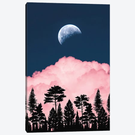 Full Moon, Pink Cloud And Forest Silhouette Canvas Print #GEZ128} by GEN Z Canvas Art Print