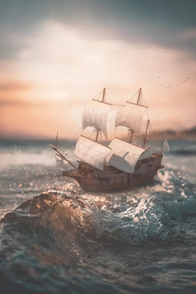 A Small Boat In Wave Foam by GEN Z framed canvas print