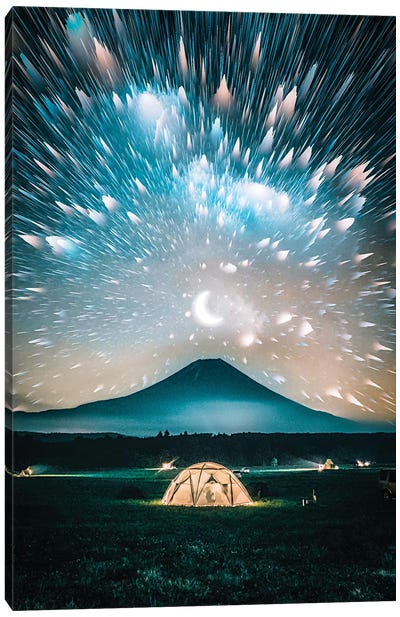 Mount Fuji Night Campground Canvas Art Print - Camping Art