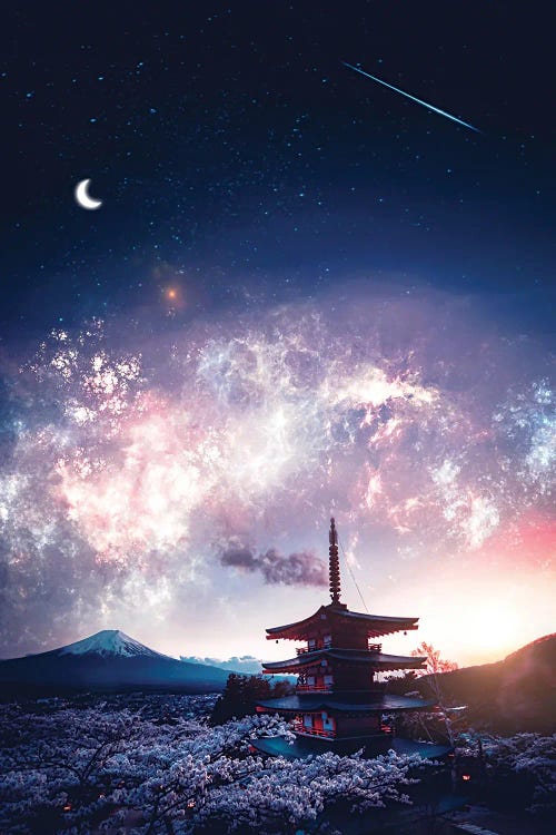 Mount Fuji Japanese And Starry Sky