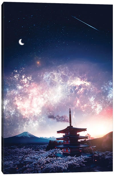 Mount Fuji Japanese And Starry Sky Canvas Art Print