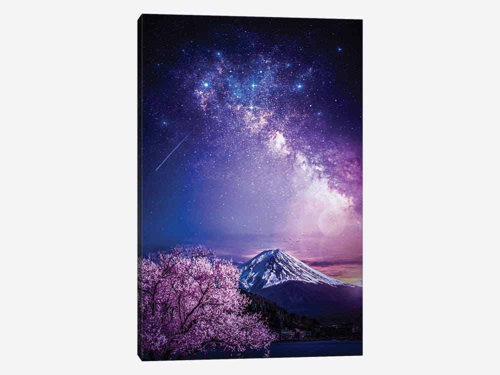 Mount Fuji Purple Milky Way And Cherry Tree by GEN Z 1-piece Canvas Art Print