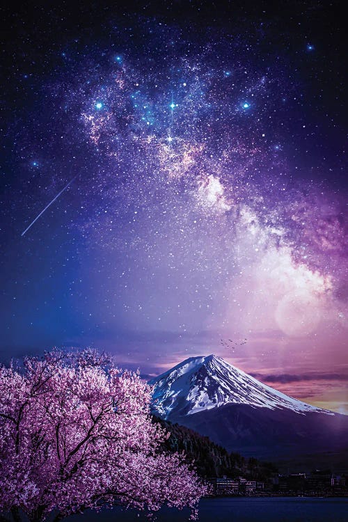 Mount Fuji Purple Milky Way And Cherry Tree