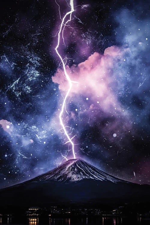 Mount Fuji Thunderbolt In The Night