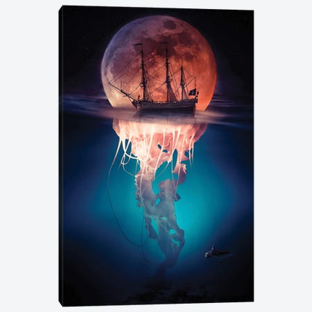 Pirate Jellyfish And Red Moon Canvas Print #GEZ136} by GEN Z Art Print