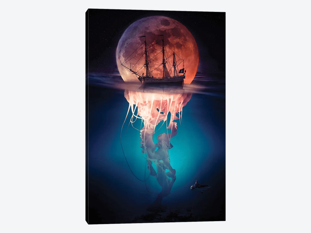 Pirate Jellyfish And Red Moon by GEN Z 1-piece Art Print