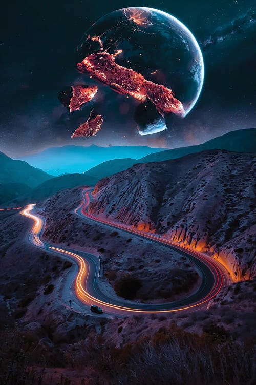 Planet Exploding Over The Road