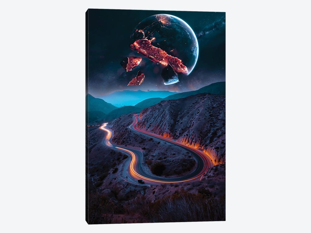 Planet Exploding Over The Road by GEN Z 1-piece Canvas Wall Art