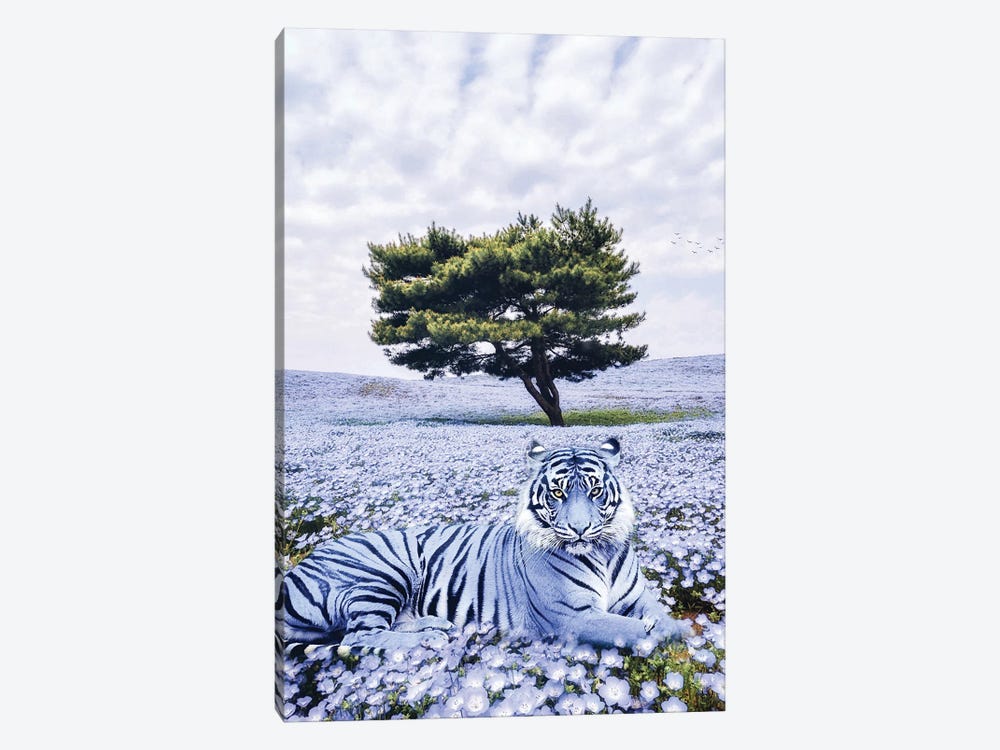Purple Tiger Lying In Meadow Flowers by GEN Z 1-piece Canvas Art
