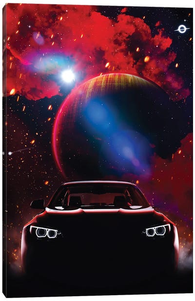 Red Sportive Car In Space Canvas Art Print - Alternate Realities